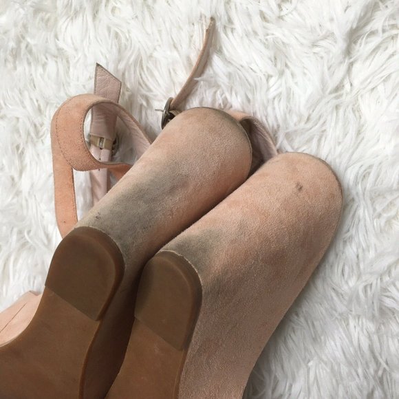 Marc Jacobs pink wedges 8.5 Womens Blush Suede Heels floral shoes ankle strap - Picture 8 of 10